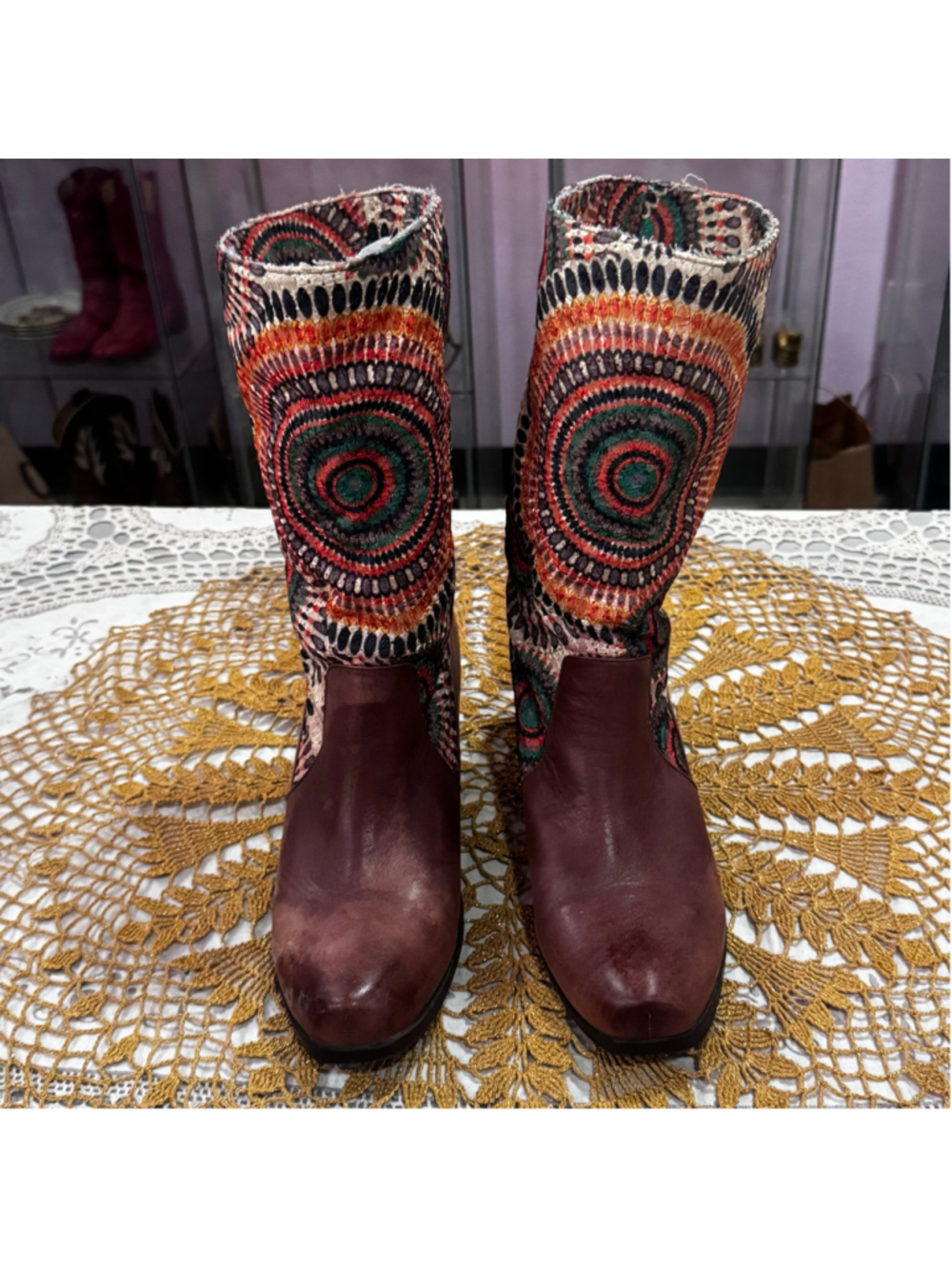 Brazilian Leather Brown & Multicolor Patterned Women's Boots 11-11.5